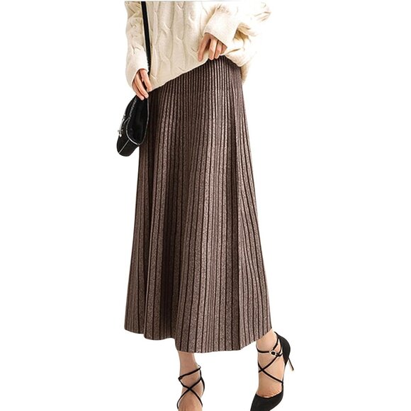 Dresses & Skirts - Elegant Women's Reversible Stretchy A-Line Midi Skirt - Winter Warmth in Caramel